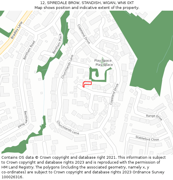 12, SPIREDALE BROW, STANDISH, WIGAN, WN6 0XT: Location map and indicative extent of plot