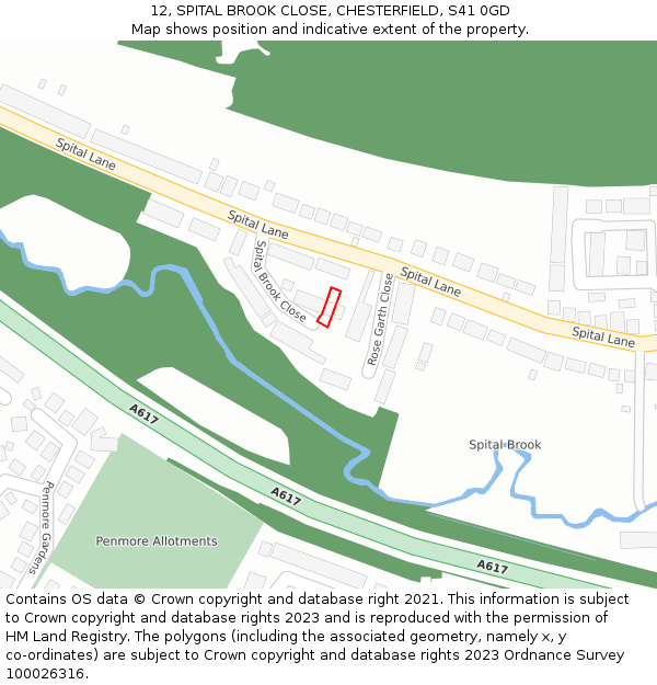 12, SPITAL BROOK CLOSE, CHESTERFIELD, S41 0GD: Location map and indicative extent of plot