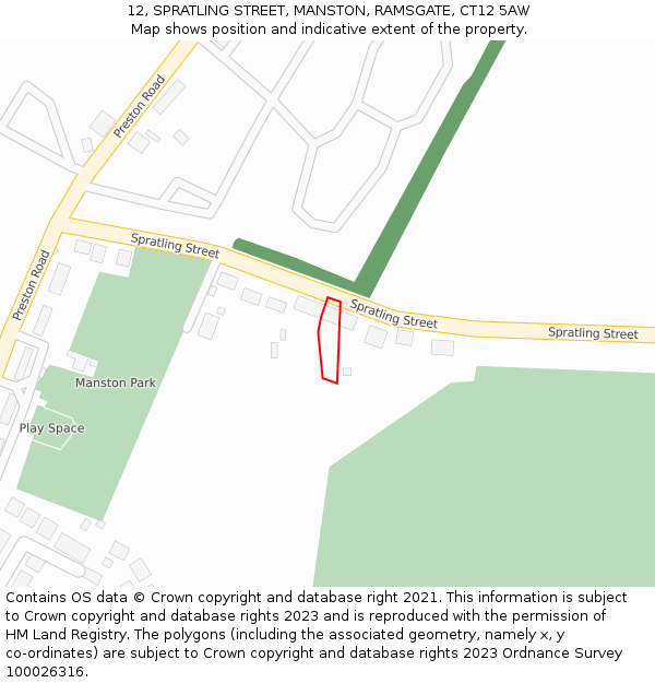 12, SPRATLING STREET, MANSTON, RAMSGATE, CT12 5AW: Location map and indicative extent of plot