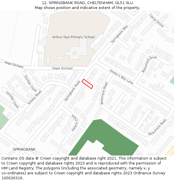 12, SPRINGBANK ROAD, CHELTENHAM, GL51 0LU: Location map and indicative extent of plot