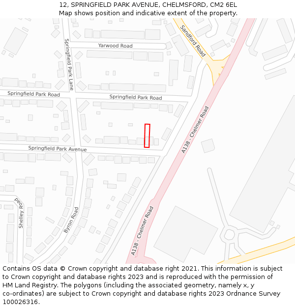 12, SPRINGFIELD PARK AVENUE, CHELMSFORD, CM2 6EL: Location map and indicative extent of plot