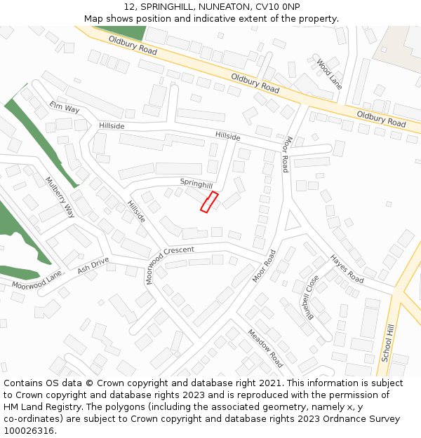 12, SPRINGHILL, NUNEATON, CV10 0NP: Location map and indicative extent of plot