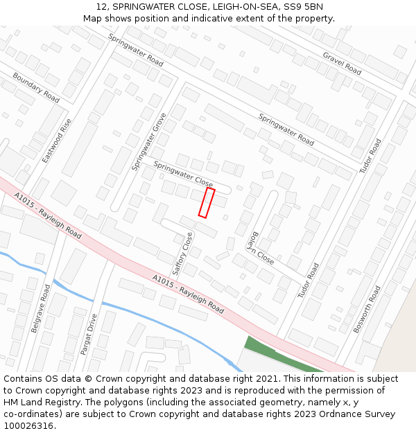 12, SPRINGWATER CLOSE, LEIGH-ON-SEA, SS9 5BN: Location map and indicative extent of plot