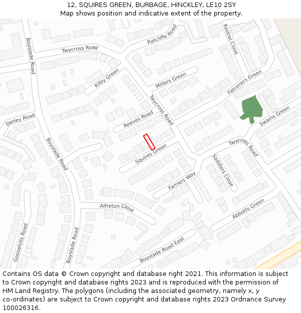 12, SQUIRES GREEN, BURBAGE, HINCKLEY, LE10 2SY: Location map and indicative extent of plot