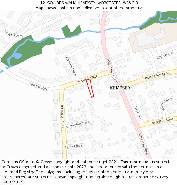 12, SQUIRES WALK, KEMPSEY, WORCESTER, WR5 3JB: Location map and indicative extent of plot