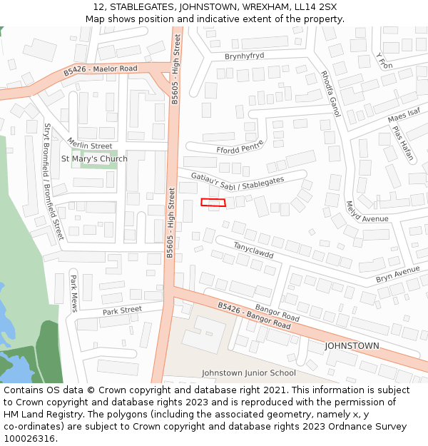 12, STABLEGATES, JOHNSTOWN, WREXHAM, LL14 2SX: Location map and indicative extent of plot