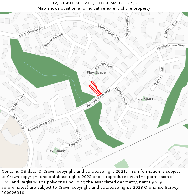 12, STANDEN PLACE, HORSHAM, RH12 5JS: Location map and indicative extent of plot