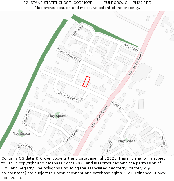 12, STANE STREET CLOSE, CODMORE HILL, PULBOROUGH, RH20 1BD: Location map and indicative extent of plot