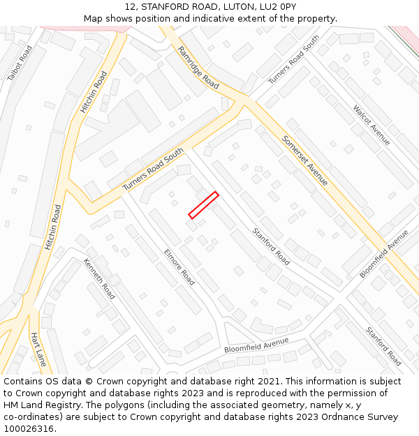 12, STANFORD ROAD, LUTON, LU2 0PY: Location map and indicative extent of plot