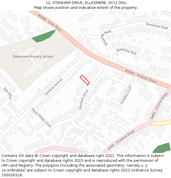 12, STANHAM DRIVE, ELLESMERE, SY12 0NU: Location map and indicative extent of plot