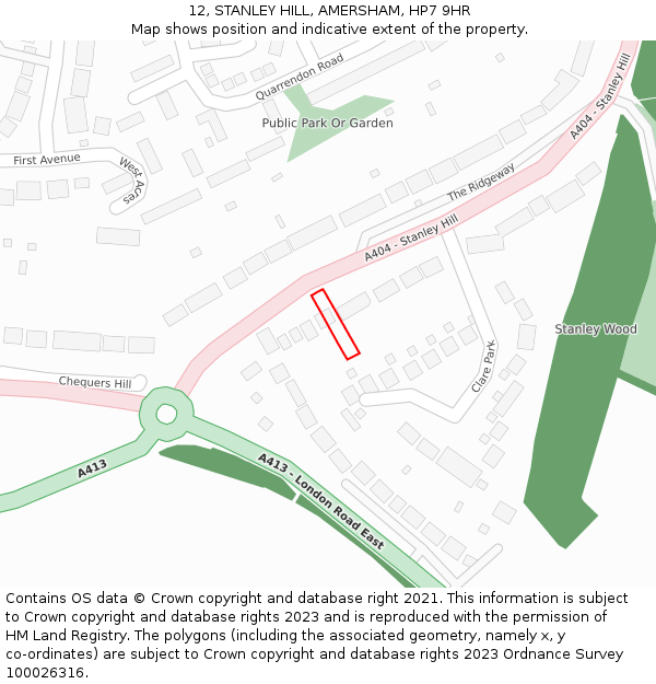 12, STANLEY HILL, AMERSHAM, HP7 9HR: Location map and indicative extent of plot