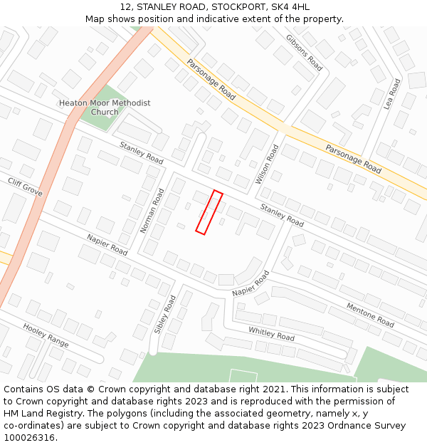 12, STANLEY ROAD, STOCKPORT, SK4 4HL: Location map and indicative extent of plot