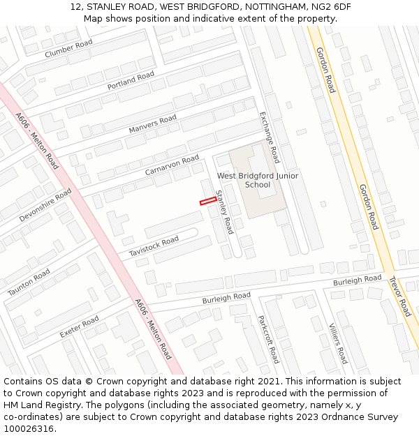 12, STANLEY ROAD, WEST BRIDGFORD, NOTTINGHAM, NG2 6DF: Location map and indicative extent of plot