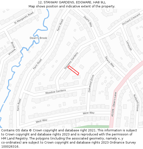 12, STANWAY GARDENS, EDGWARE, HA8 9LL: Location map and indicative extent of plot