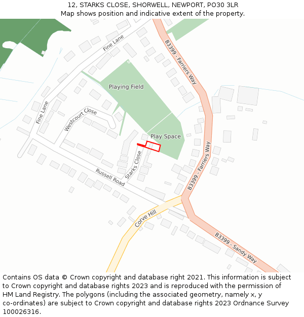 12, STARKS CLOSE, SHORWELL, NEWPORT, PO30 3LR: Location map and indicative extent of plot