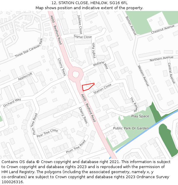 12, STATION CLOSE, HENLOW, SG16 6FL: Location map and indicative extent of plot