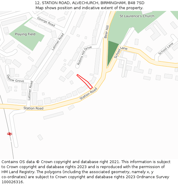 12, STATION ROAD, ALVECHURCH, BIRMINGHAM, B48 7SD: Location map and indicative extent of plot