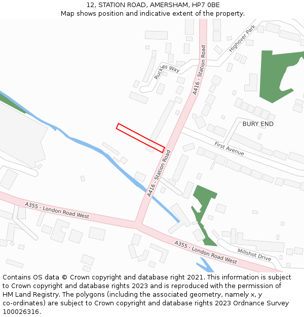 12, STATION ROAD, AMERSHAM, HP7 0BE: Location map and indicative extent of plot