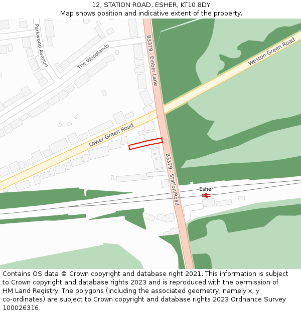 12, STATION ROAD, ESHER, KT10 8DY: Location map and indicative extent of plot