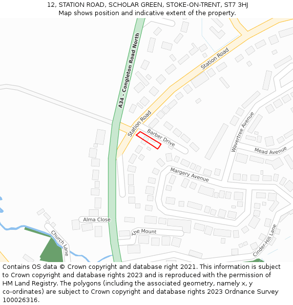 12, STATION ROAD, SCHOLAR GREEN, STOKE-ON-TRENT, ST7 3HJ: Location map and indicative extent of plot