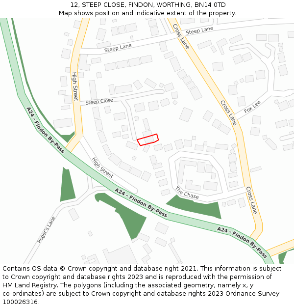 12, STEEP CLOSE, FINDON, WORTHING, BN14 0TD: Location map and indicative extent of plot