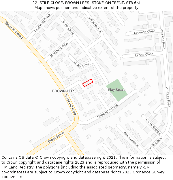 12, STILE CLOSE, BROWN LEES, STOKE-ON-TRENT, ST8 6NL: Location map and indicative extent of plot