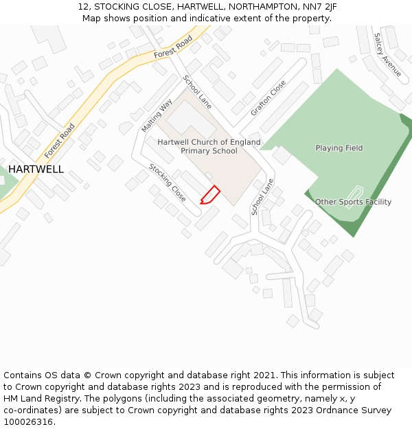 12, STOCKING CLOSE, HARTWELL, NORTHAMPTON, NN7 2JF: Location map and indicative extent of plot