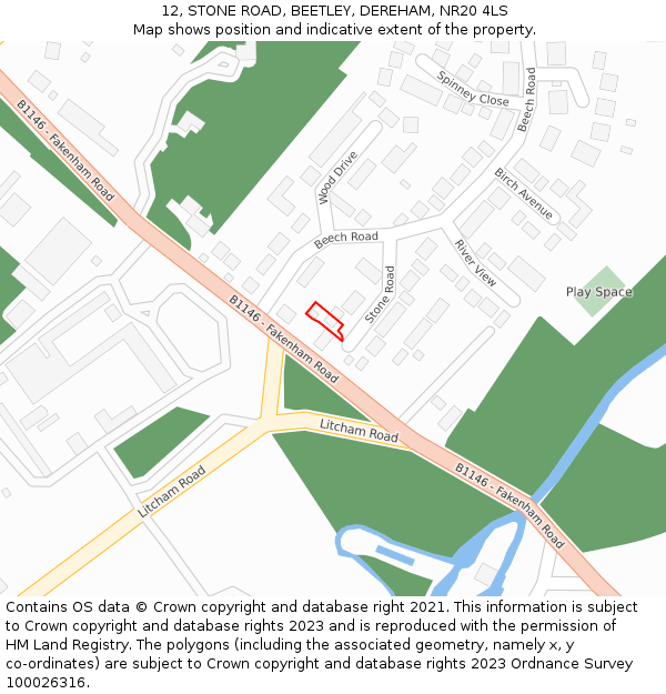 12, STONE ROAD, BEETLEY, DEREHAM, NR20 4LS: Location map and indicative extent of plot