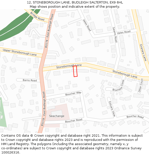 12, STONEBOROUGH LANE, BUDLEIGH SALTERTON, EX9 6HL: Location map and indicative extent of plot