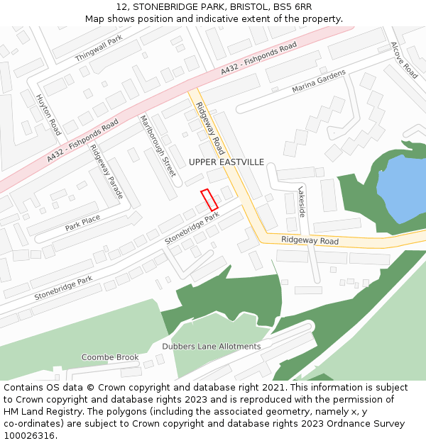 12, STONEBRIDGE PARK, BRISTOL, BS5 6RR: Location map and indicative extent of plot