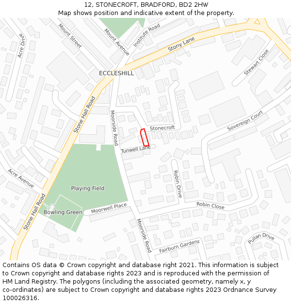 12, STONECROFT, BRADFORD, BD2 2HW: Location map and indicative extent of plot