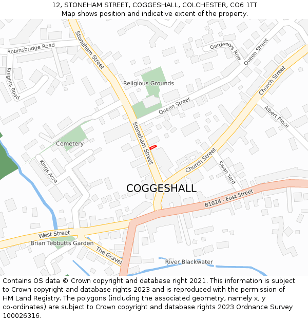 12, STONEHAM STREET, COGGESHALL, COLCHESTER, CO6 1TT: Location map and indicative extent of plot