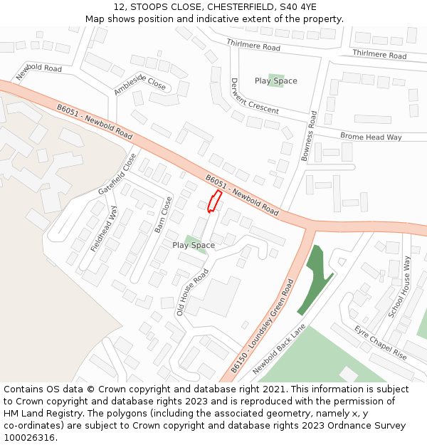 12, STOOPS CLOSE, CHESTERFIELD, S40 4YE: Location map and indicative extent of plot