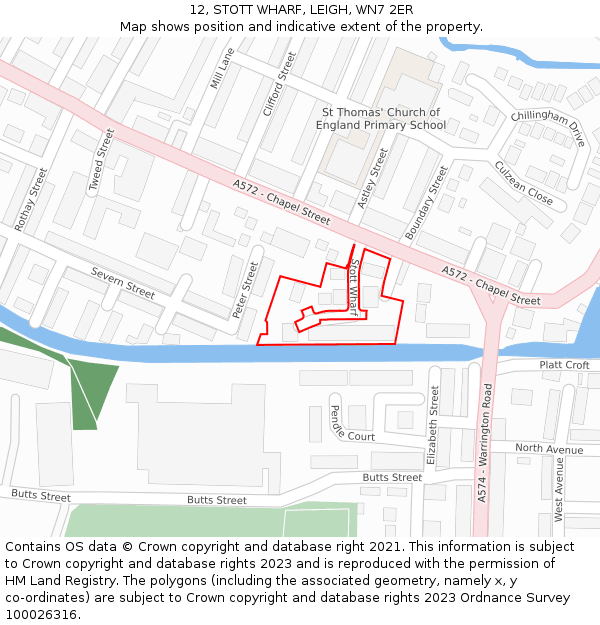 12, STOTT WHARF, LEIGH, WN7 2ER: Location map and indicative extent of plot