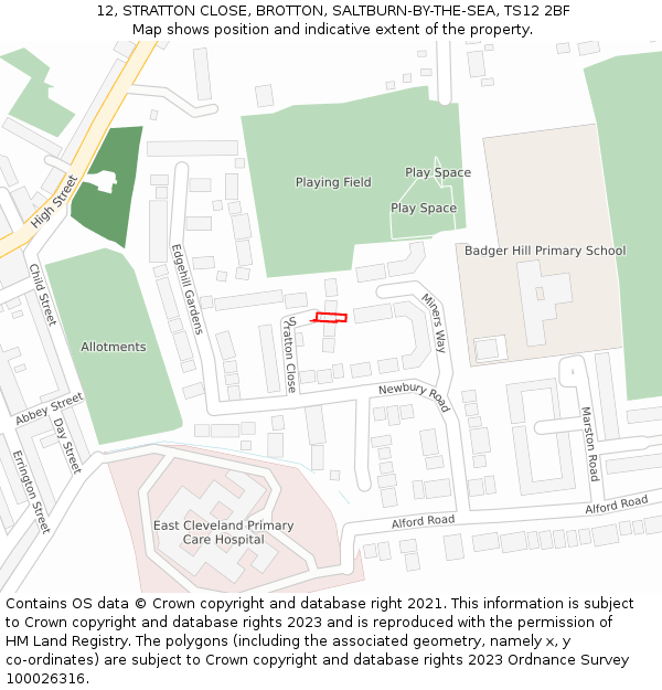 12, STRATTON CLOSE, BROTTON, SALTBURN-BY-THE-SEA, TS12 2BF: Location map and indicative extent of plot