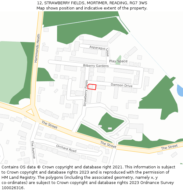 12, STRAWBERRY FIELDS, MORTIMER, READING, RG7 3WS: Location map and indicative extent of plot