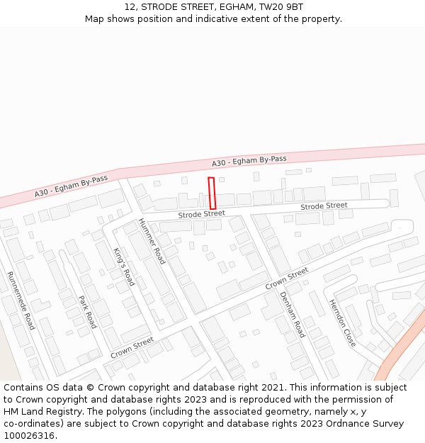 12, STRODE STREET, EGHAM, TW20 9BT: Location map and indicative extent of plot