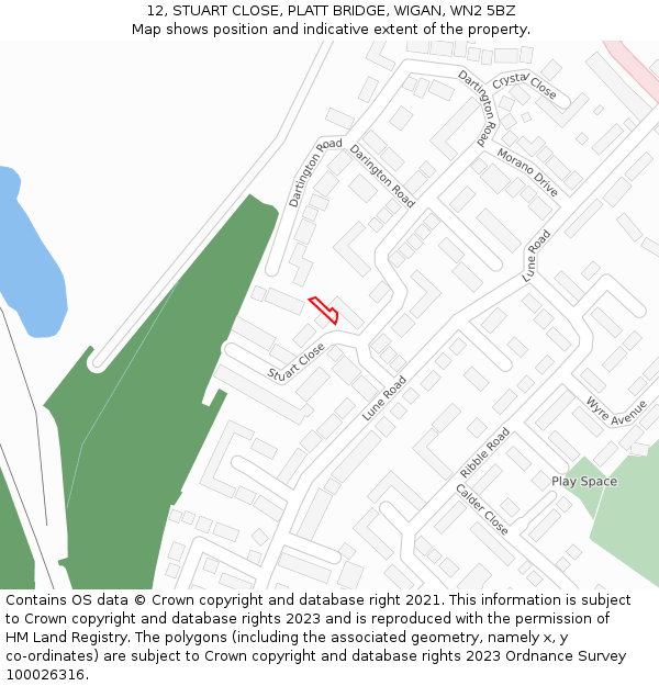 12, STUART CLOSE, PLATT BRIDGE, WIGAN, WN2 5BZ: Location map and indicative extent of plot