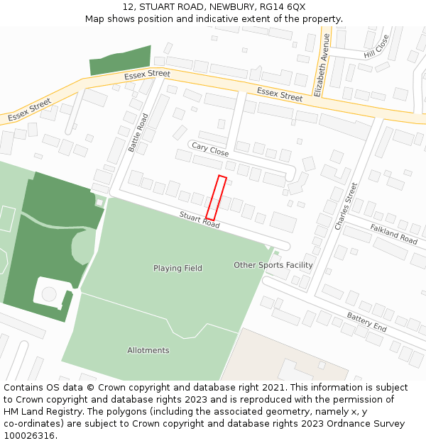 12, STUART ROAD, NEWBURY, RG14 6QX: Location map and indicative extent of plot