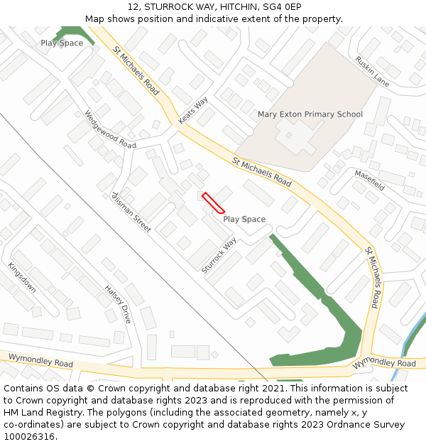 12, STURROCK WAY, HITCHIN, SG4 0EP: Location map and indicative extent of plot