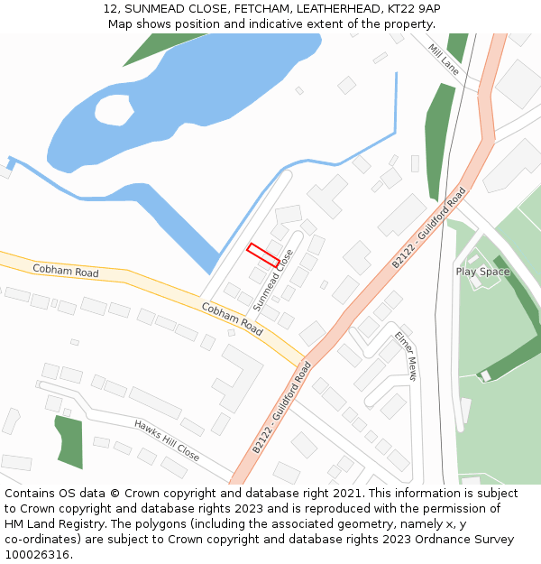 12, SUNMEAD CLOSE, FETCHAM, LEATHERHEAD, KT22 9AP: Location map and indicative extent of plot