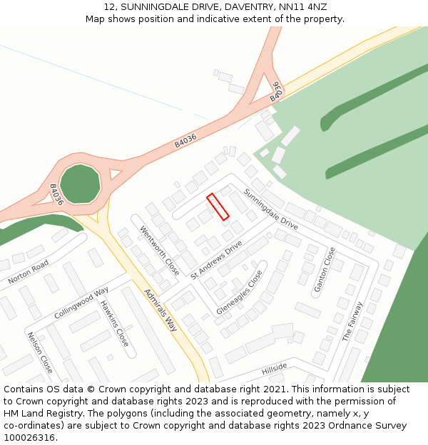 12, SUNNINGDALE DRIVE, DAVENTRY, NN11 4NZ: Location map and indicative extent of plot