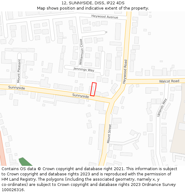 12, SUNNYSIDE, DISS, IP22 4DS: Location map and indicative extent of plot