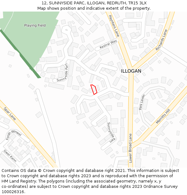 12, SUNNYSIDE PARC, ILLOGAN, REDRUTH, TR15 3LX: Location map and indicative extent of plot