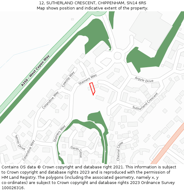 12, SUTHERLAND CRESCENT, CHIPPENHAM, SN14 6RS: Location map and indicative extent of plot