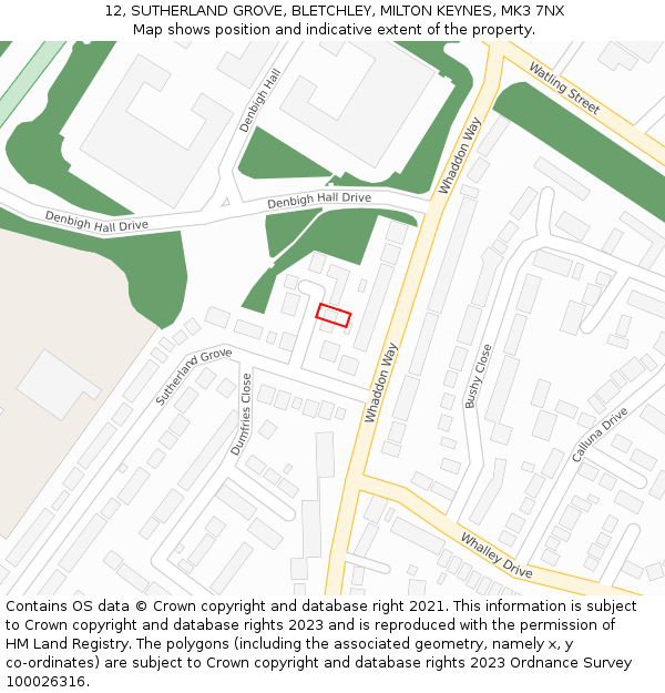 12, SUTHERLAND GROVE, BLETCHLEY, MILTON KEYNES, MK3 7NX: Location map and indicative extent of plot