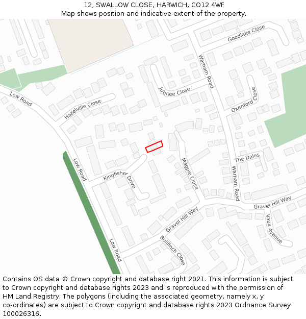 12, SWALLOW CLOSE, HARWICH, CO12 4WF: Location map and indicative extent of plot