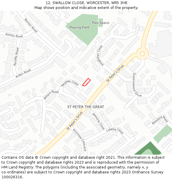 12, SWALLOW CLOSE, WORCESTER, WR5 3HE: Location map and indicative extent of plot