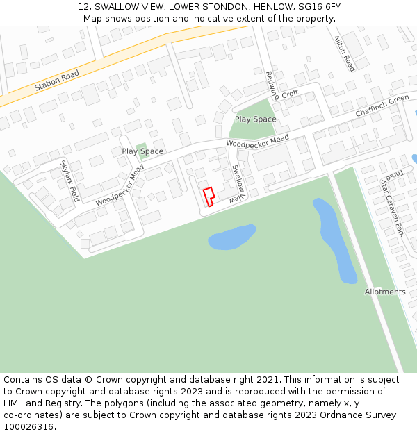 12, SWALLOW VIEW, LOWER STONDON, HENLOW, SG16 6FY: Location map and indicative extent of plot