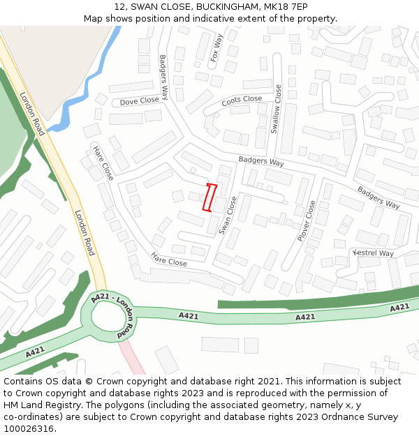 12, SWAN CLOSE, BUCKINGHAM, MK18 7EP: Location map and indicative extent of plot